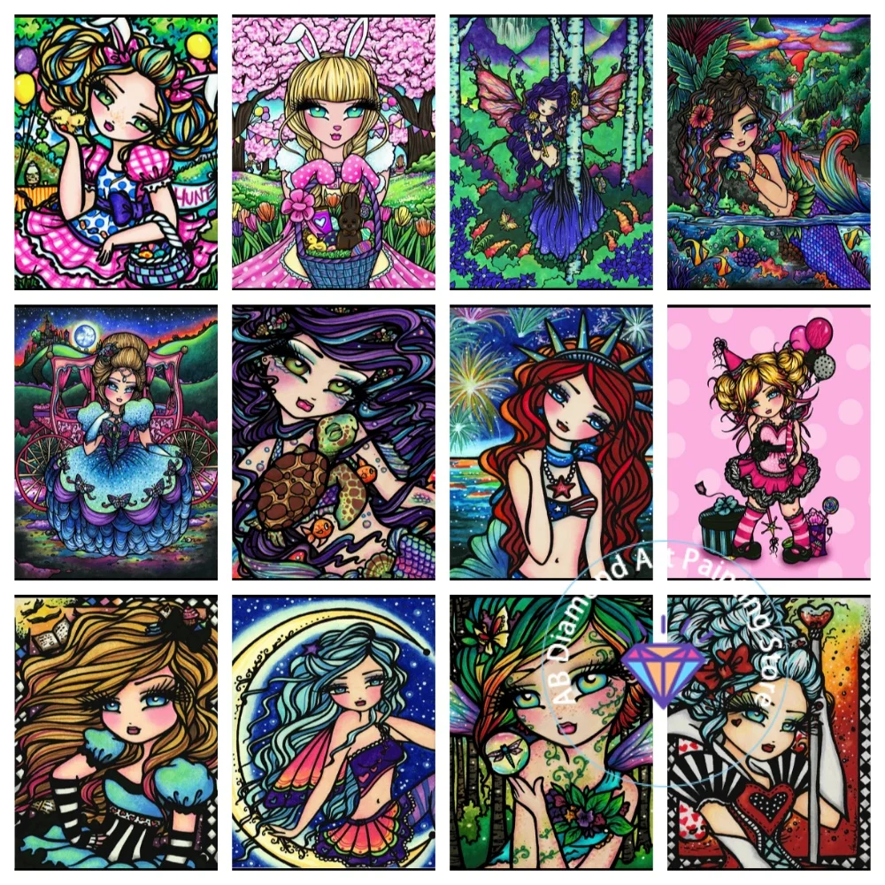 

Colorful Cartoon Girl AB Diamond Painting Kit Square Round Diamond 5D DIY Mosaic Handmade Art Adult Exquisite Gift Home Decor