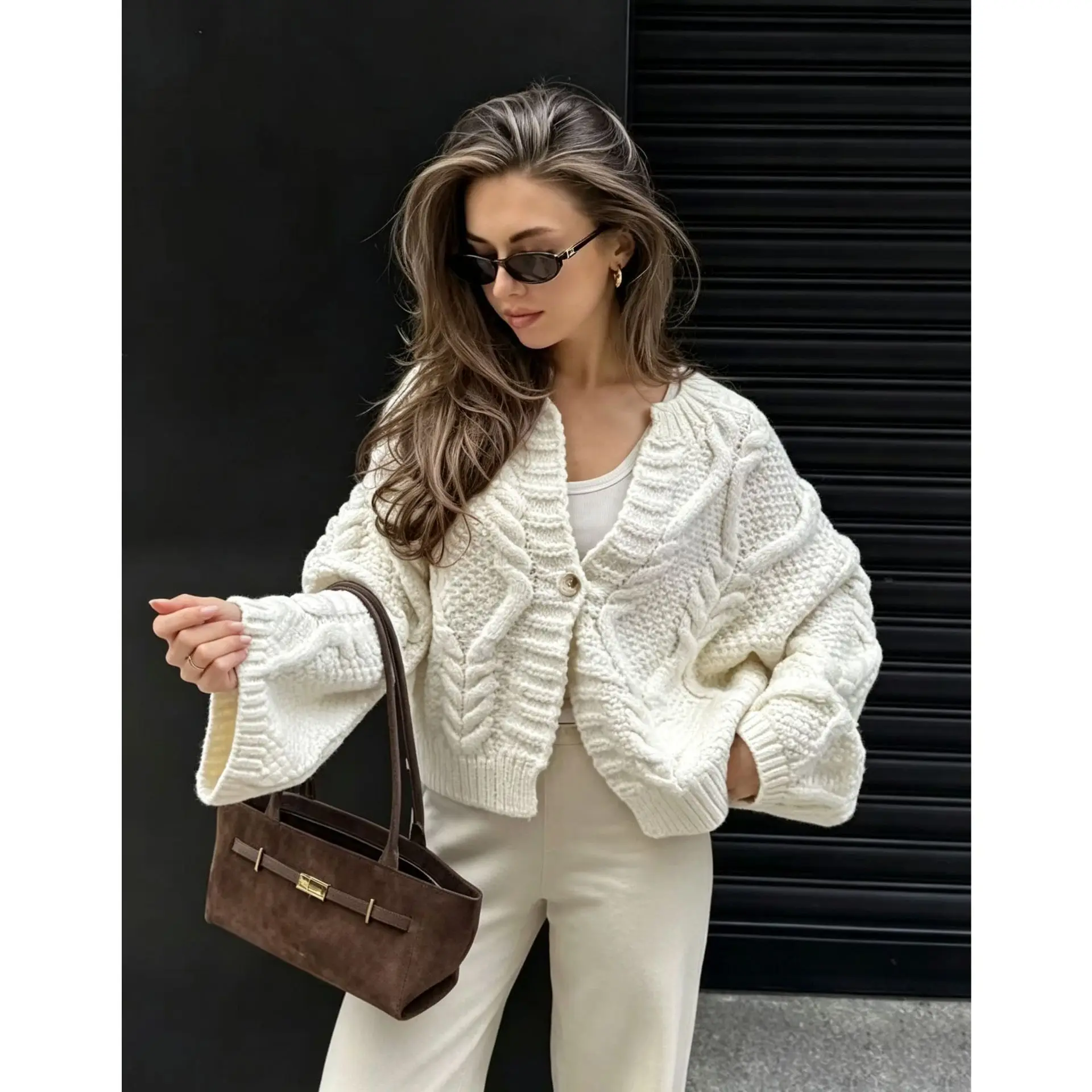 Original Fried Dough Twists Cross Design Knit Jacket Autumn and Winter Women Chic Loose Soft Daily Office Dating Casual Sweater