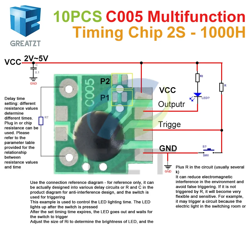 GREATZT 10Pcs Multifunction Delay Trigger Timing Chip Module Timer IC Timing 2s - 1000h