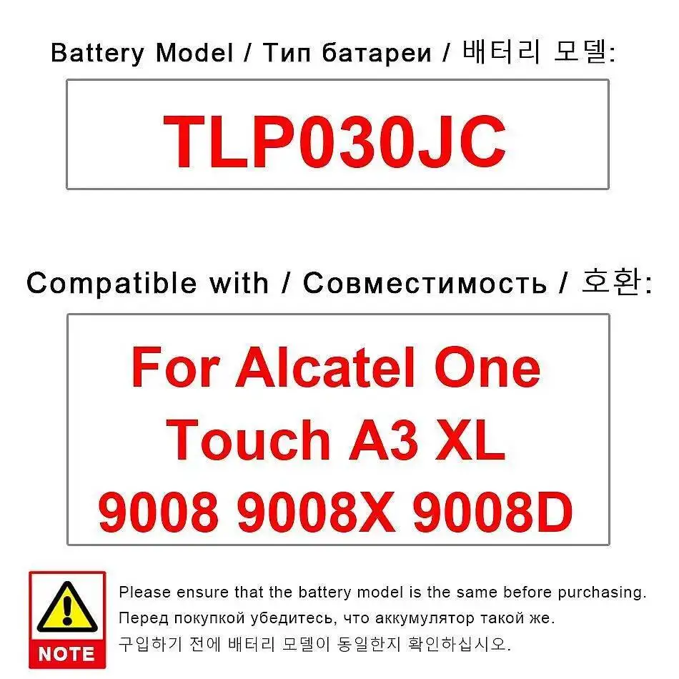 

Для Alcatel One Touch A3 XL 9008 9008X 9008D TLP030JC аккумулятор мобильного телефона надежный источник питания 3080 мАч