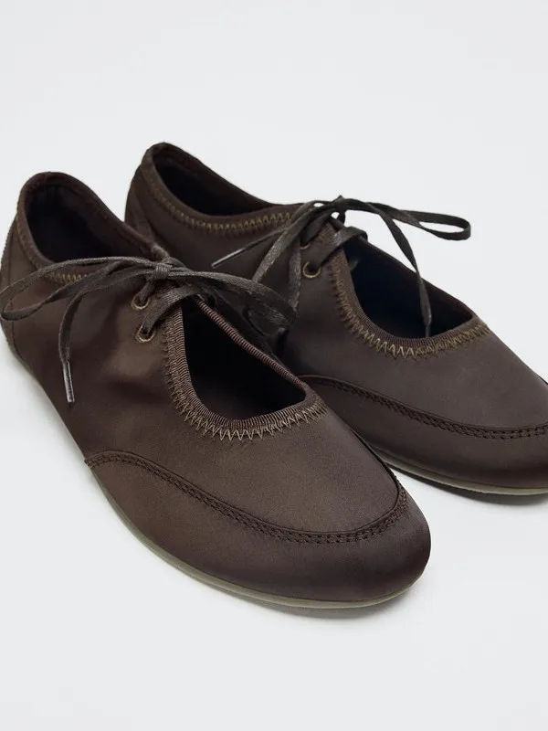 fall-new-arrival-women's-flats-ballet-shoes-with-knot-design-sporty-style-deep-brown-flat-heel-single-strap-shoes