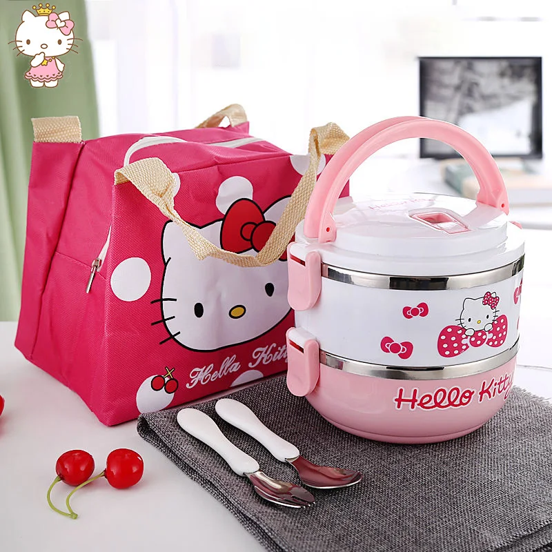 Miniso Hello Kitty Lunch Box Cartoon Cute Bilayer Three Layers Office Student Heat Preservation Single Layer Lunch Box Girl Gift