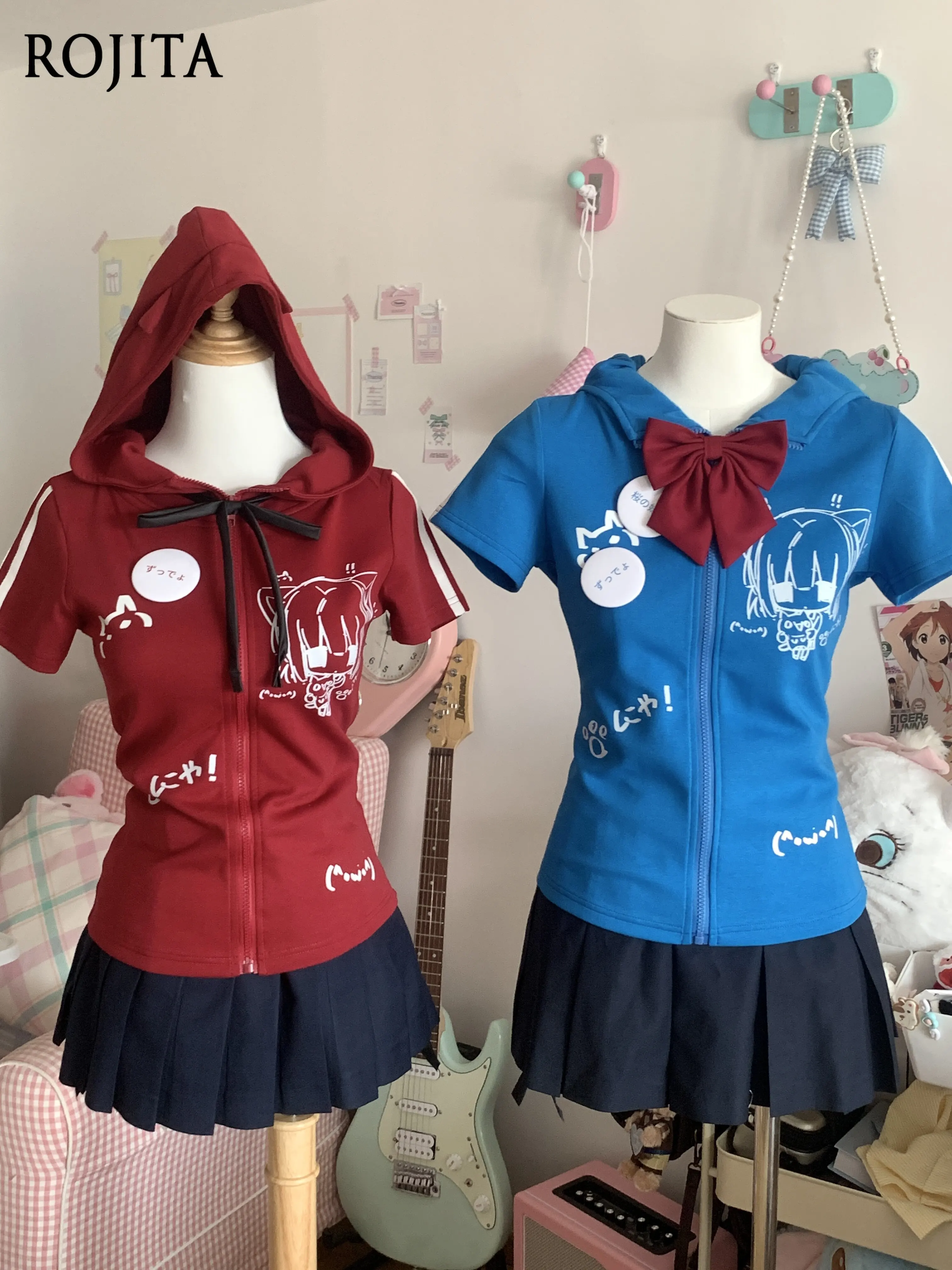 

Original Japanese Subculture Summer Hot Girl Top Slimming and Cute Otaku Cat Ear Short-sleeve Thin Jacket for Women