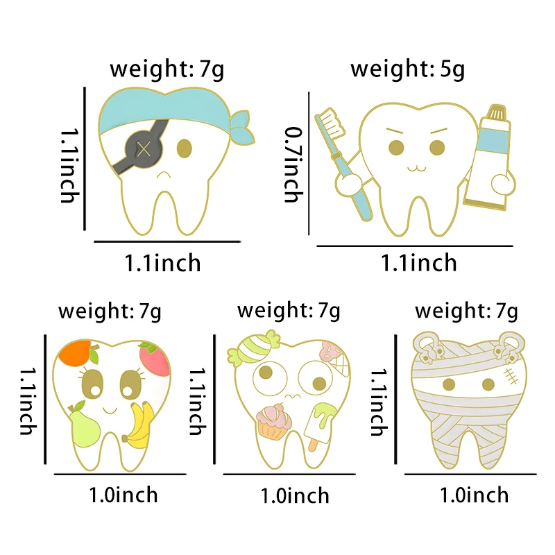 Cute Teeth Fruit Enamel Pin Brooch Dentist Health Tooth Lapel Backpack Accessories Custom Badge Nurse Gift Jewelry