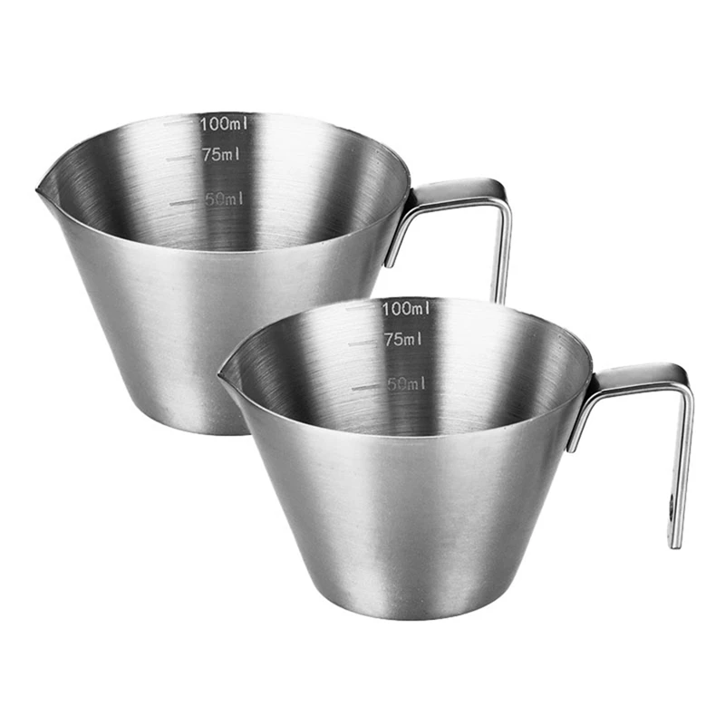 

Чашка для эспрессо с ручкой, ручка из нержавеющей стали, металлическая мерная чашка с носиком, 3,4 унций/100 мл