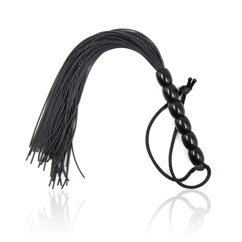 Petit Fouet en Silicone avec Poignée en Ficelle de Perles, 21cm, Flogger, Paddle, Slared Horse Training, fur sage