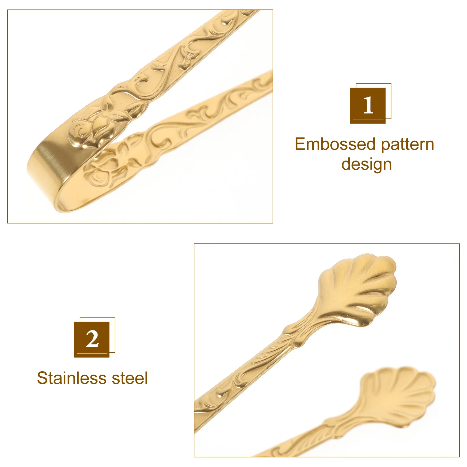 

2pcs Stainless Steel Food Tongs Ice Cube Clamp Rose Pattern Grip Kitchen Serving Clips For Sugar Ice Cookies Cheese
