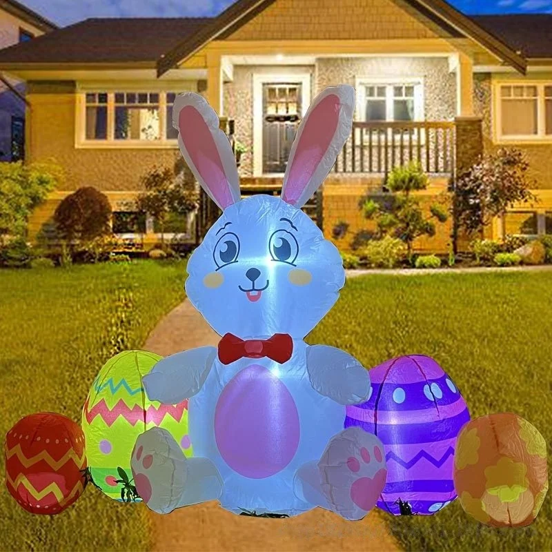 125cm Easter Inflatable Decoration Sitting Rabbit Easter Eggs Inflatables Indoor Outdoor Garden Yard Props Easter Party Decor
