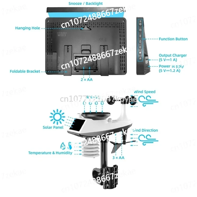 

Direction and Speed Barometric Alarm Clock 433Mhz Wireless Professional Weather Station Wind