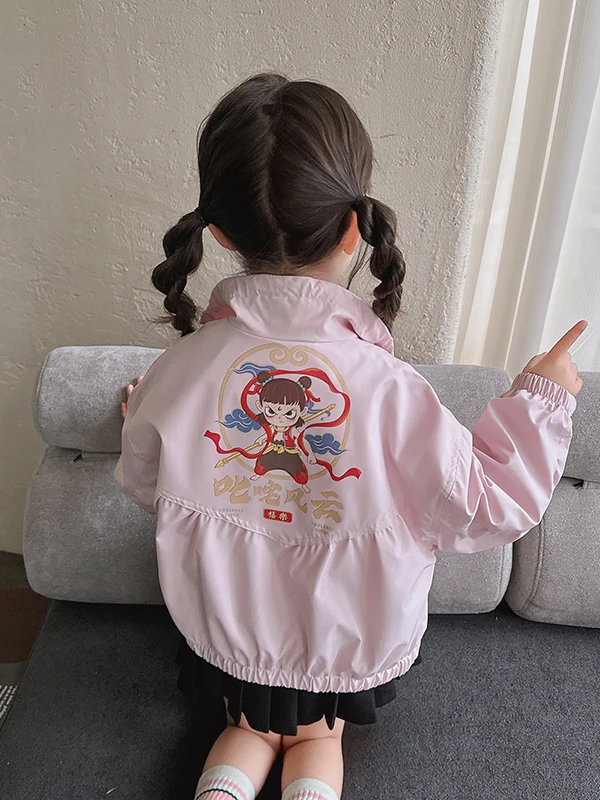 

Girls Casual Print Windbreaker Jaet Coat Spring Autumn New Sle Little Girl Cute Versatile Outerwear ort Pants Other Fabric