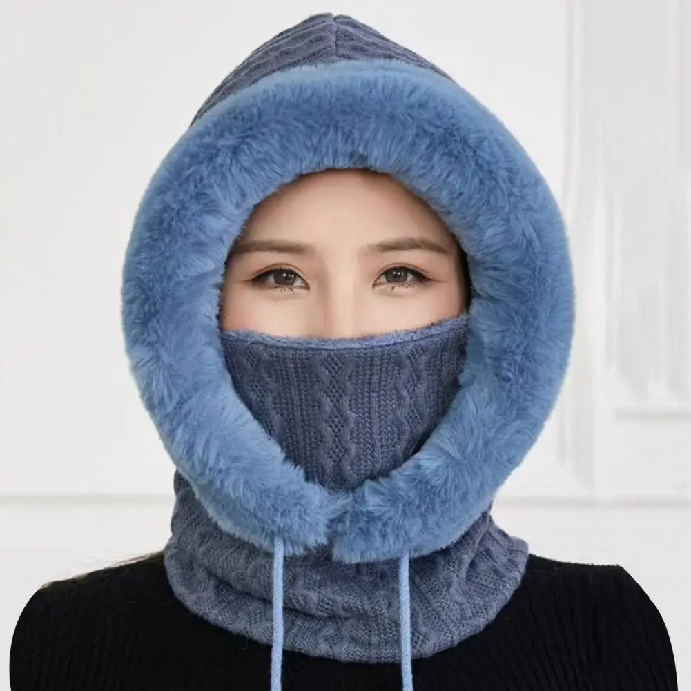 

Windproof Down Hat Winter Hat with Scarf for Women Thick Warm Faux Fur Knitted Windproof Cap High Elasticity Full Protection