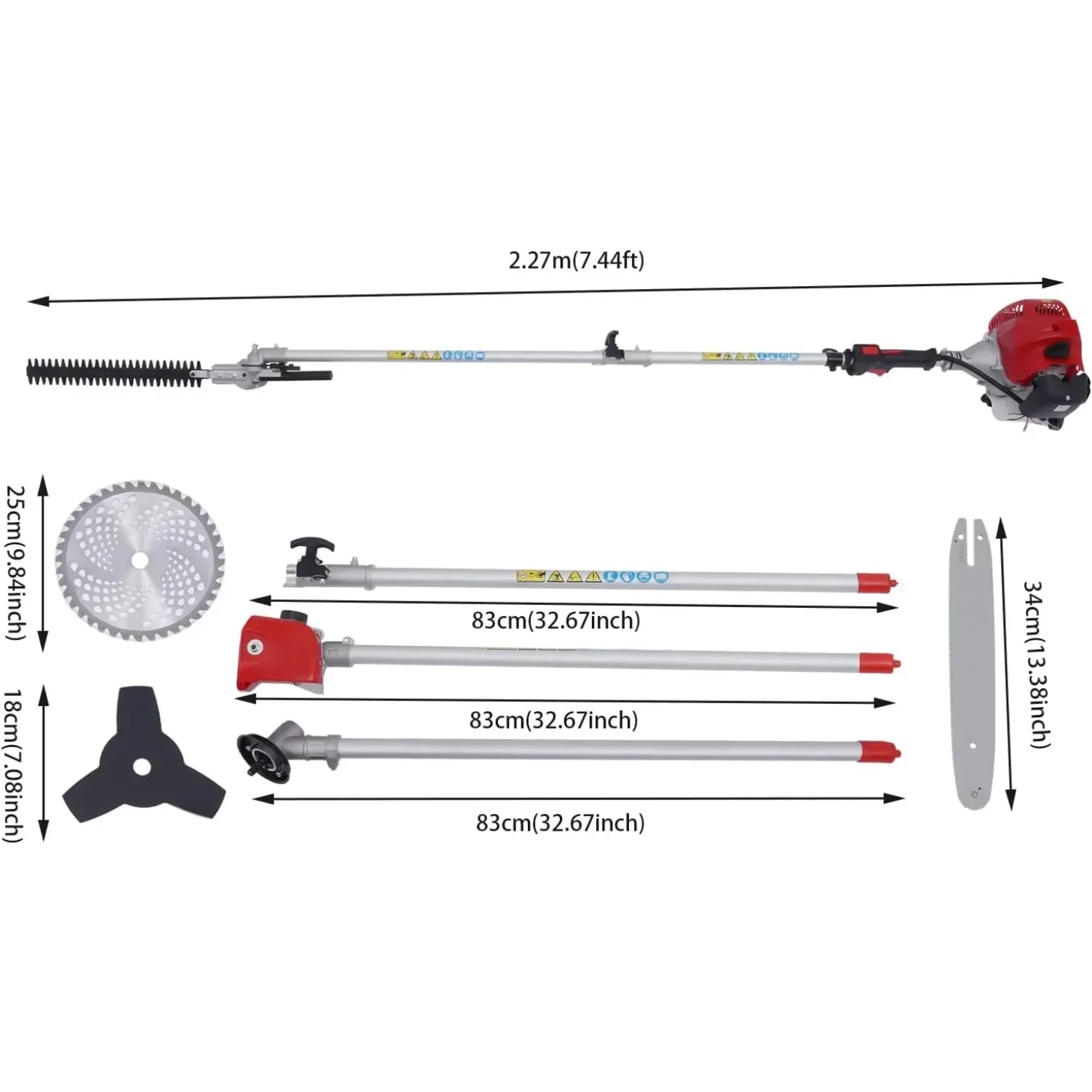 CNCEST 51.7CC 2-Stroke Extendable Chainsaw Tree Trimmer, 4-in-1 Multi-Functional Trimming Tool, Brush Cutter and Long Pole Saws