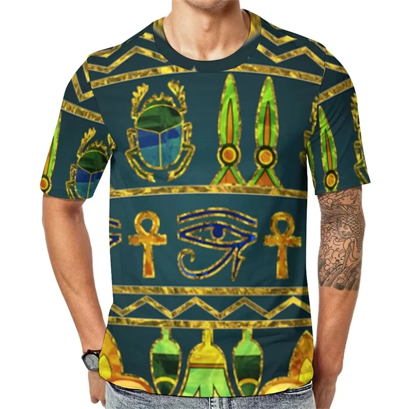 

Men's Casual Summer 2025 T-shirt 3D Printed Ancient Egypt Eye of Horus Symbol Short Sleeve Tee Shirt Egyptian Cultural Top