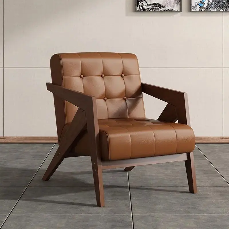 

Medieval style solid wood single sofa chair leisure wabi sabi B & B hotel living room balcony designer retro