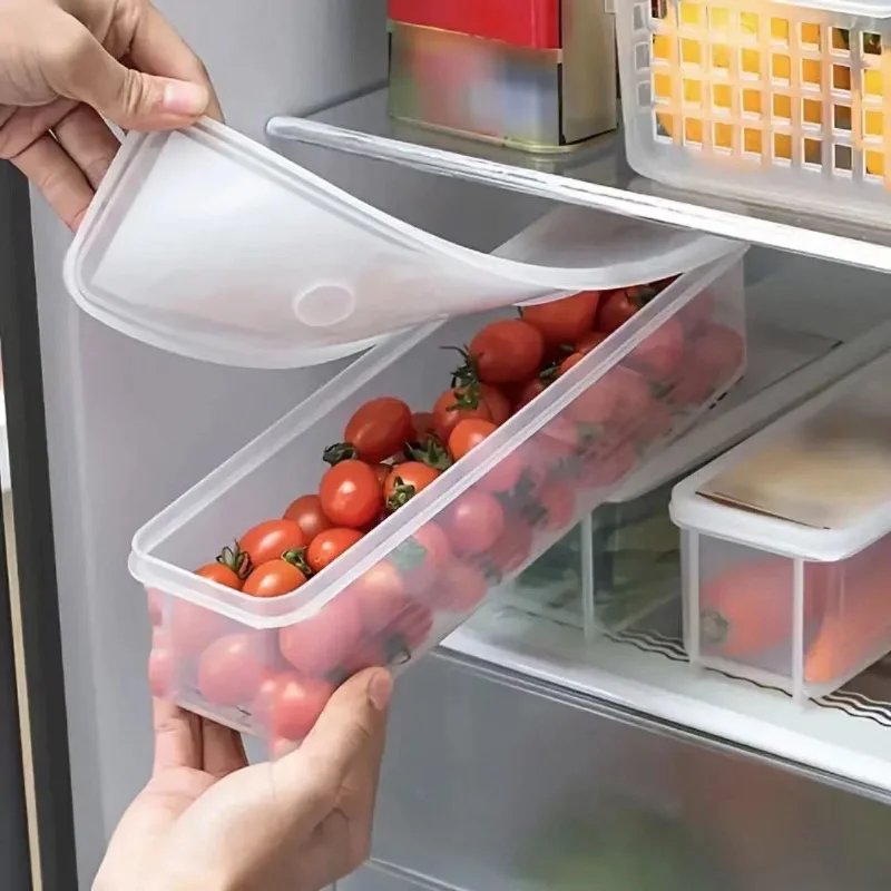6Pcs Food Grade Plastic Storage Containers with Lids, Stackable Fresh-Keeping Boxes for Green Onions, Cilantro, Ginger, Garlic,