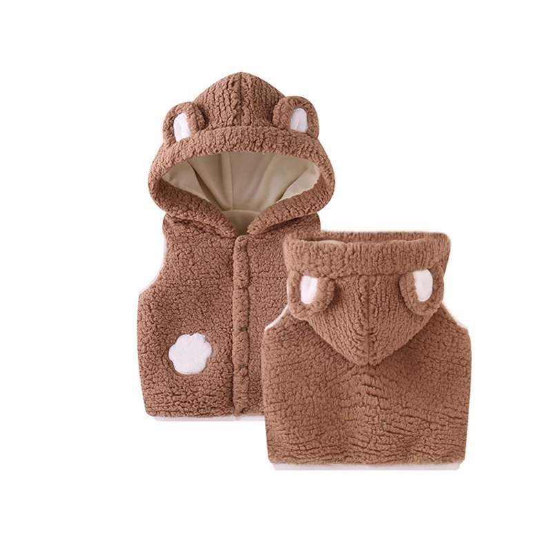 Baby Boys Girls Vest Faux Sherpa Fleece Cartoon Animal Shaped Hooded Waistcoat Fall Winter Sleeveless Coat