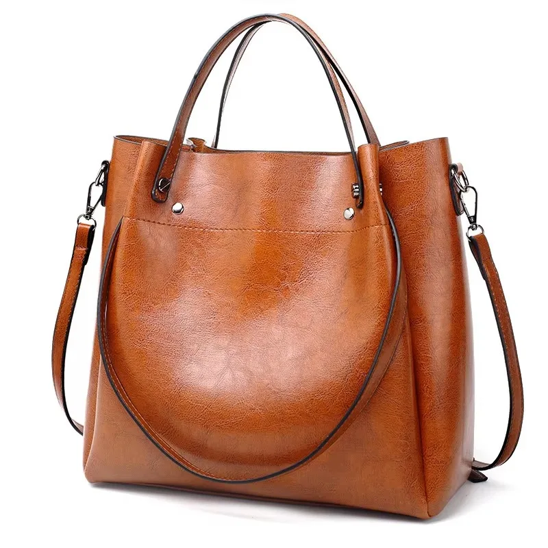HXIA Vintage Leather Shoulder Handbag for Women Large Capacity Fashion Crossbody Messenger Bucket Bag Casual for Commut Parties