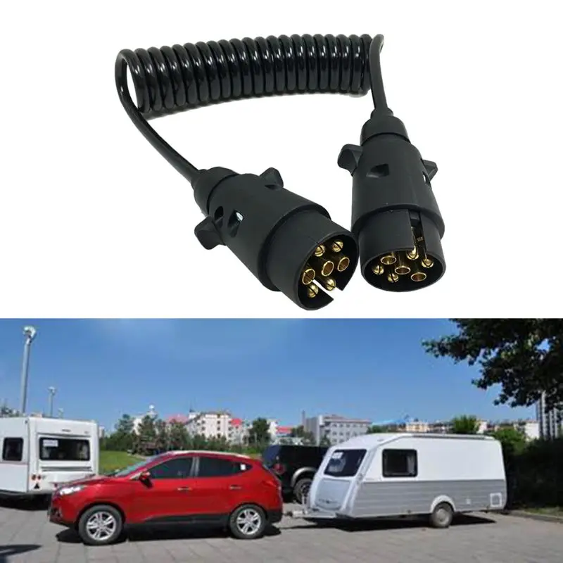 Flexible Coiled Cable Connector for Trailers 7Pin Trailer Wiring Harness Adapter Towing Hitch Wiring Supplies J60F