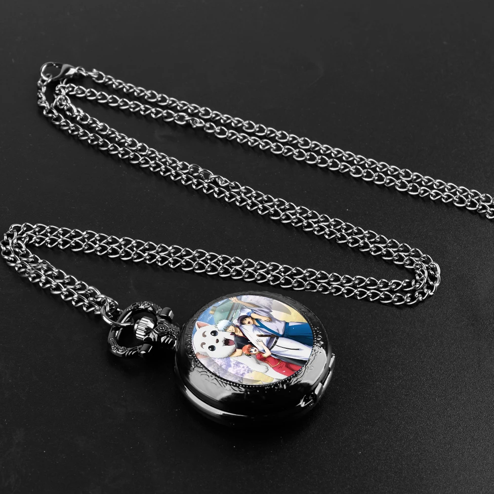 Anime Gintama Design cupola di vetro moda numeri arabi orologio da tasca al quarzo collana ciondolo orologio catena uomo donna regali per bambini