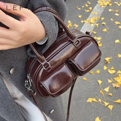 LEFTSIDE Small PU Leather Double Pockets Crossbody Bags for Women 2024 Y2K New Luxury Shoulder Bag Females Handbags and Purses
