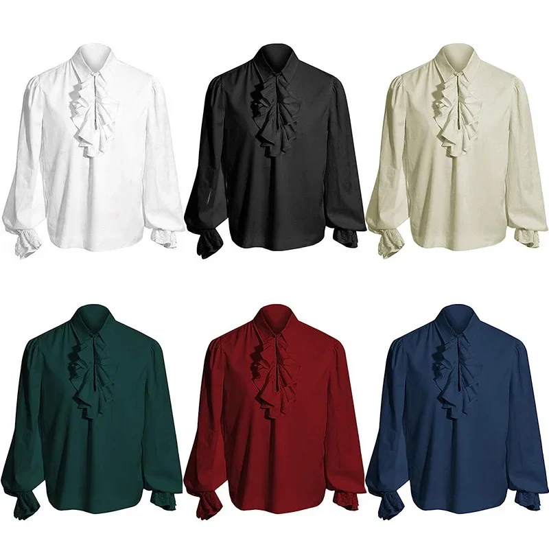 

Adult Kids Vampire Renaissance Victorian Steampunk Pirate Ruffle Colonial Shirt Top Medieval Halloween Cosplay Costume