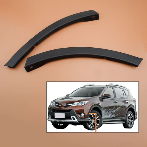Imagen 1 del producto 1 par de molduras de guardabarros lateral de rueda de parachoques delantero, tira embellecedora de plástico negro apta para Toyota RAV4 2013 2014 2015 521130 R040 521120 R040
