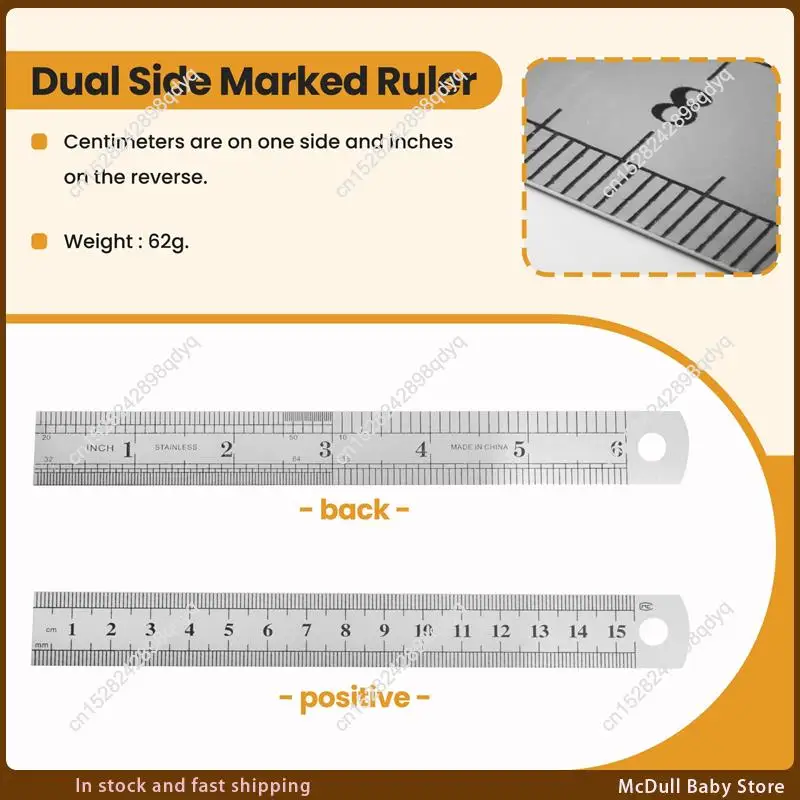 ABJA-5 Pcs Dual Side Marked 15Cm 6 Inch Stainless Steel Straight Ruler