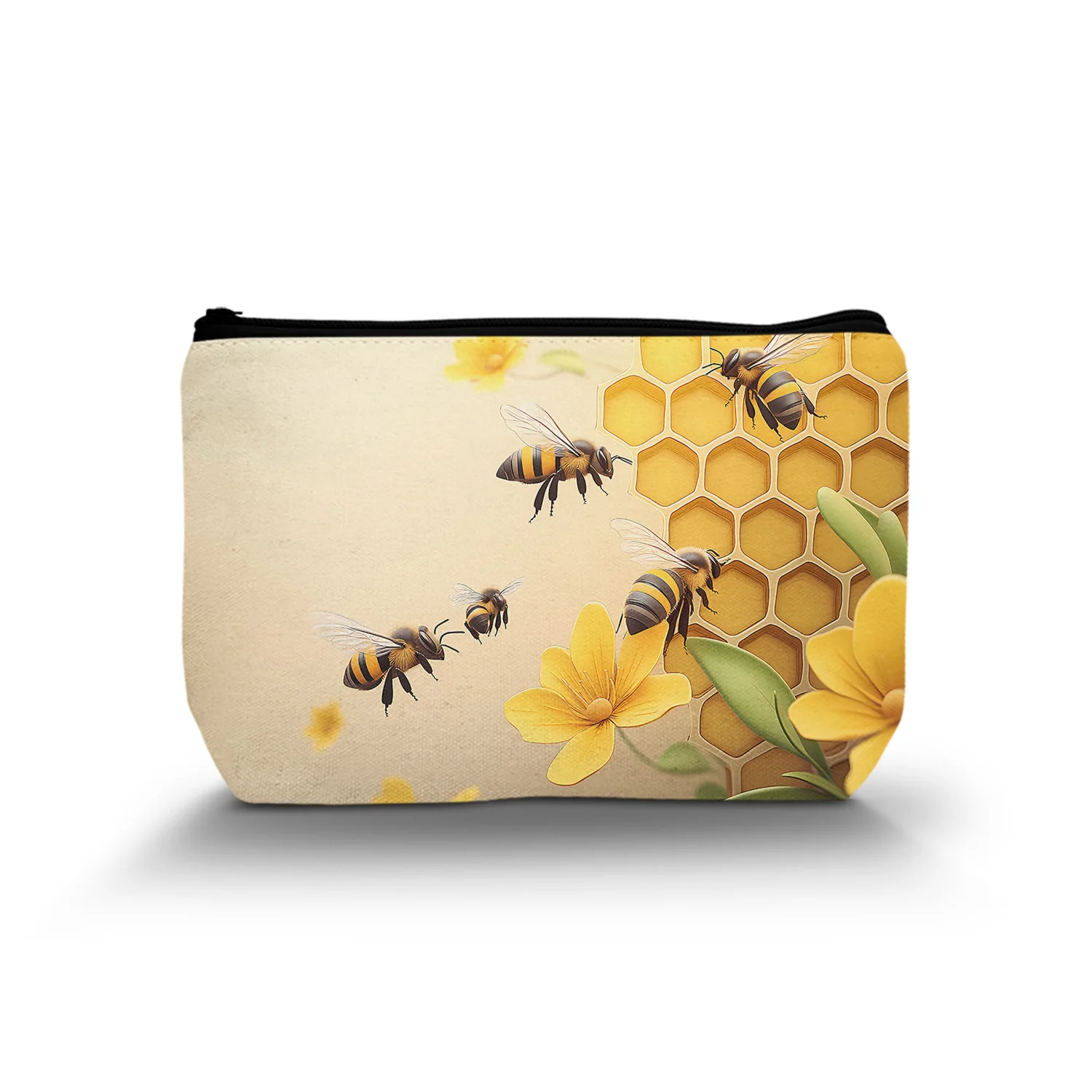 1Pc Bee Hive Cosmetic Bag Elegant Floral Women'S Cosmetic Bag Portable Cosmetic Bag With Zipper Best Gift For Friends And Sister