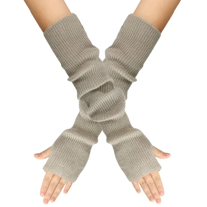 Wool Gloves Women\'s Warm Solid Color Acrylic Lengthened Arm Sleeves Long Sleeves with Fingers Exposed Шерстяные Перчатки