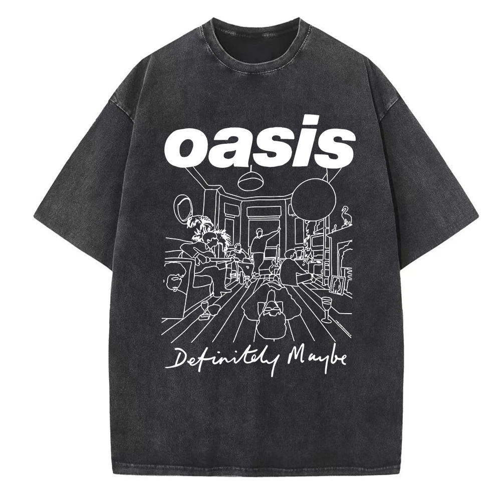 تي شيرت Oasis Live 25 Tour Acid Washed تي شيرت Harajuku برقبة دائرية هدية للمعجبين
