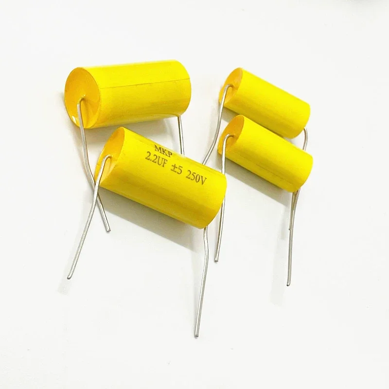 5pcs MKP yellow circle axial 250V 1/2.2/3.3/4.7/6.8/10UF Non-polar tweeter through-core capacitor