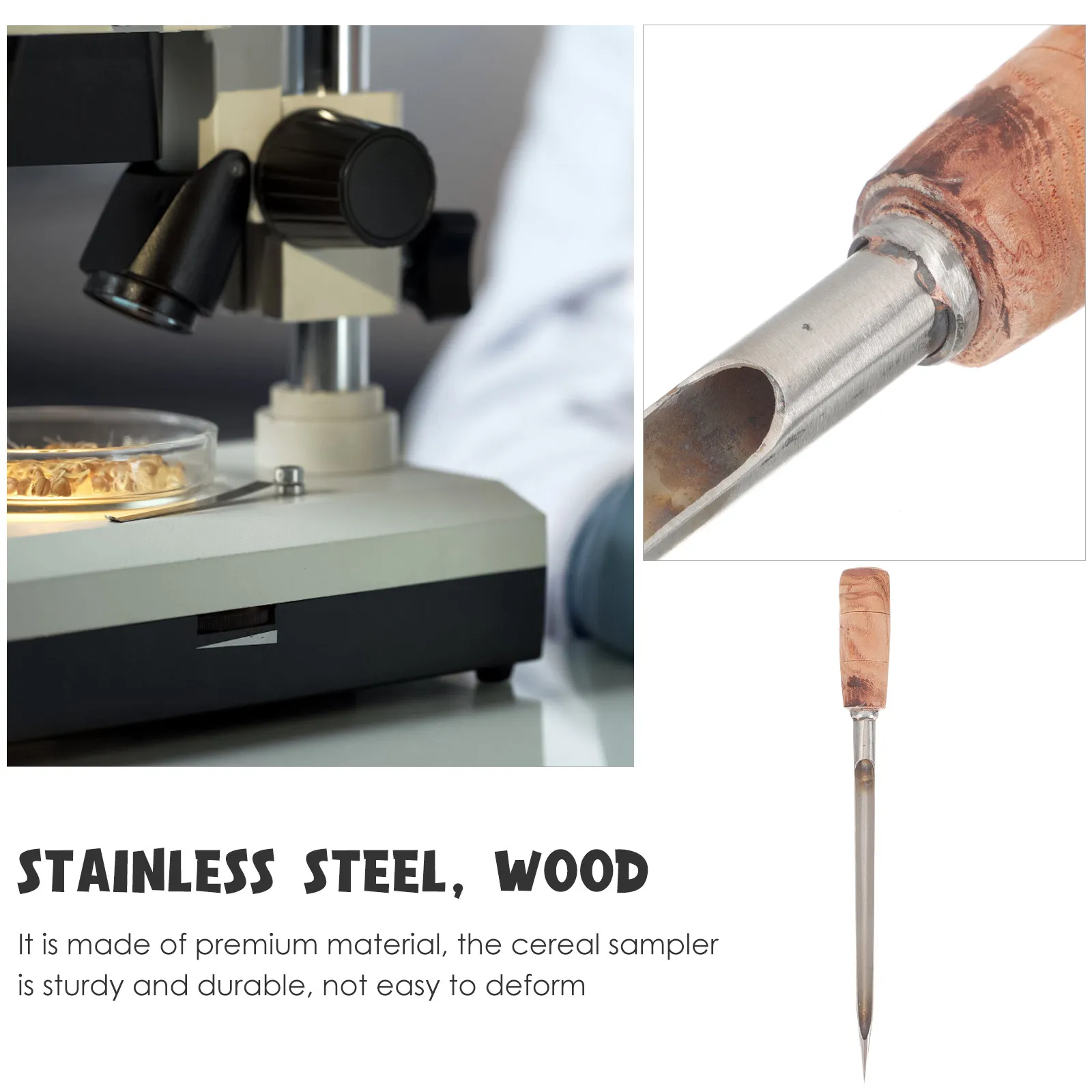 Multi-Functional Stainless Steel Grain Sampler with Wooden Handle for Wheat Corn Rice Sampling and Field Inspection