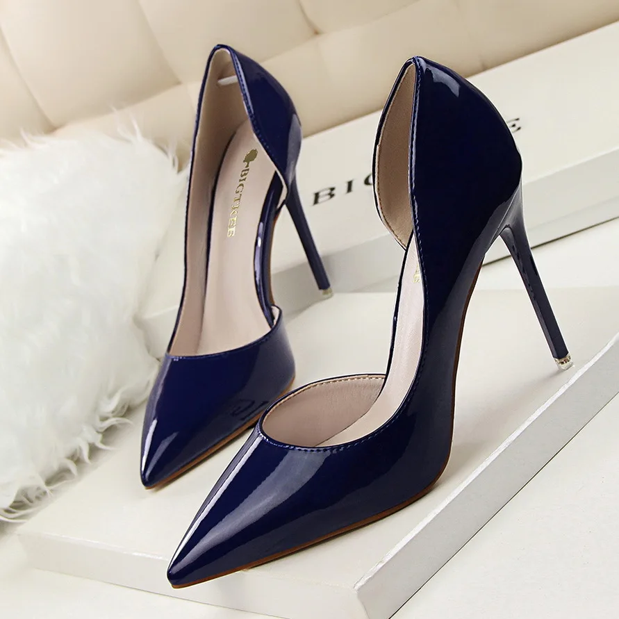 Women Korean Version Glossy Patent Leather Shallow Mouth Office Stiletto Party Comfort Women Extreme High Heels Simple 638-5