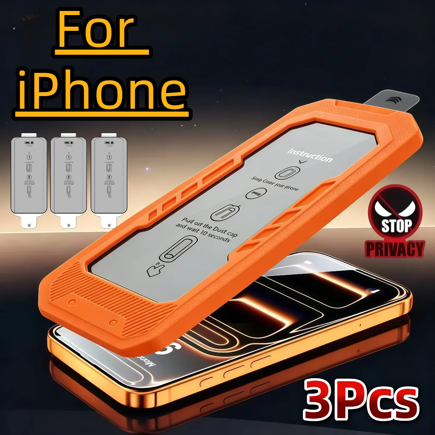 

3Pcs 9H Tempered Glass Privacy Screen Protector for iPhone 17e 16Pro 15ProMax 14Plus 13 12 Series - Device Privacy Protection