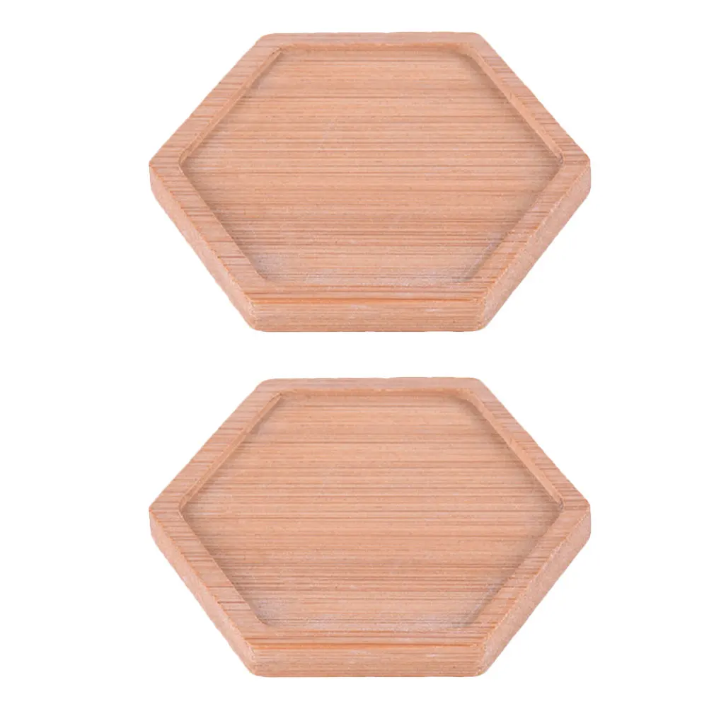 

2 pcs Bamboo Wood Tray Hexagon Fruit Plate Kitchen Serving Snack Dessert Tea Coaster Tabletop Decorative Tray Home Use Light