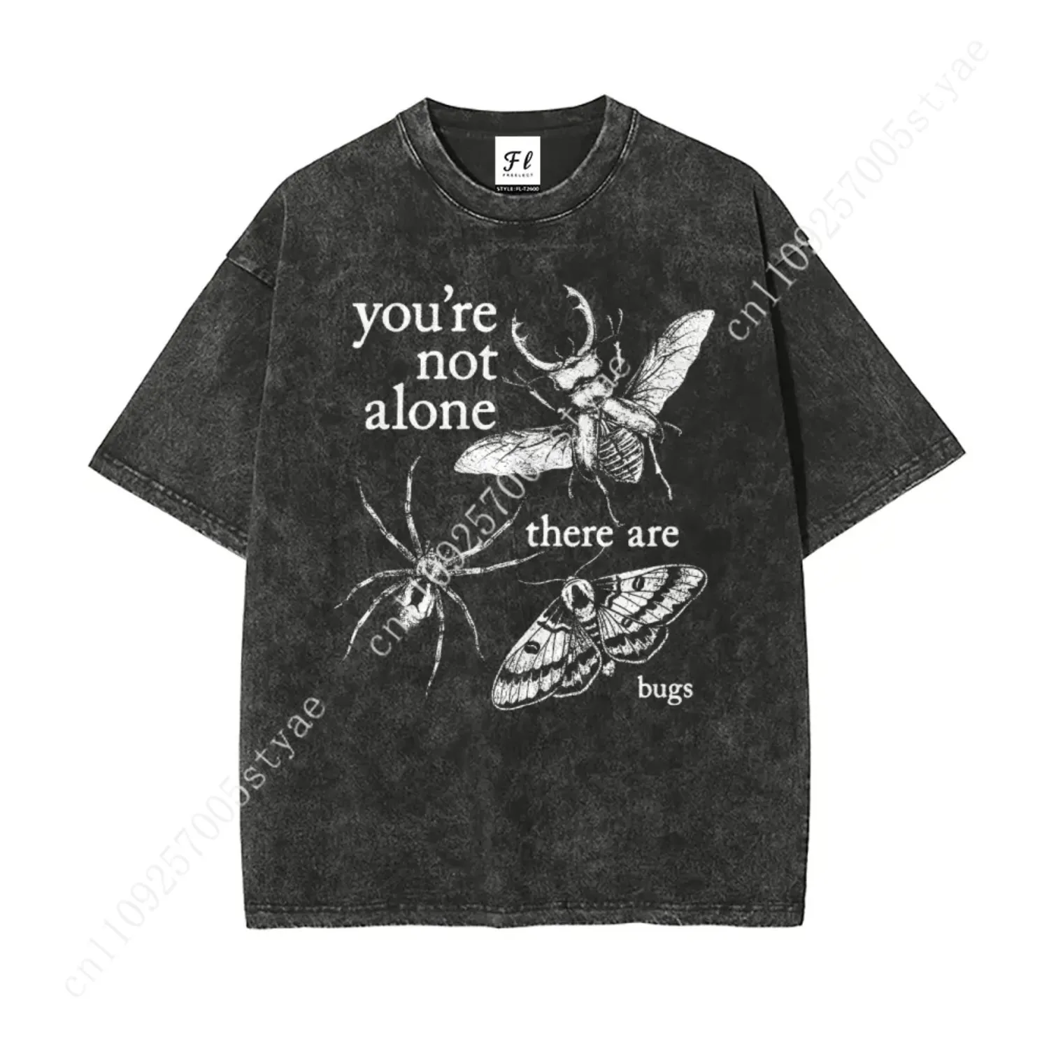 You're Not Alone, There Are Bugs Insects Lover Oversize Unisex Washed T-Shirt for Women and Men's Unisex Fit Batik Cotton Oversi view 2
