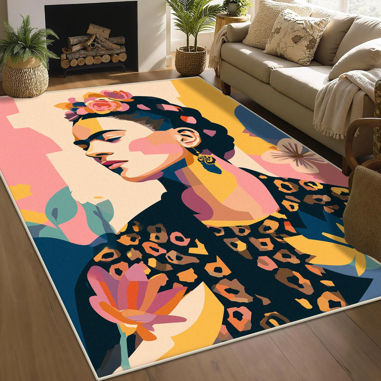 Leopard Print Abstract Carpet Non-slip Rugs Bedroom Floor Mats Portrait Artwork Decoration Carpets for Living Room Customizable