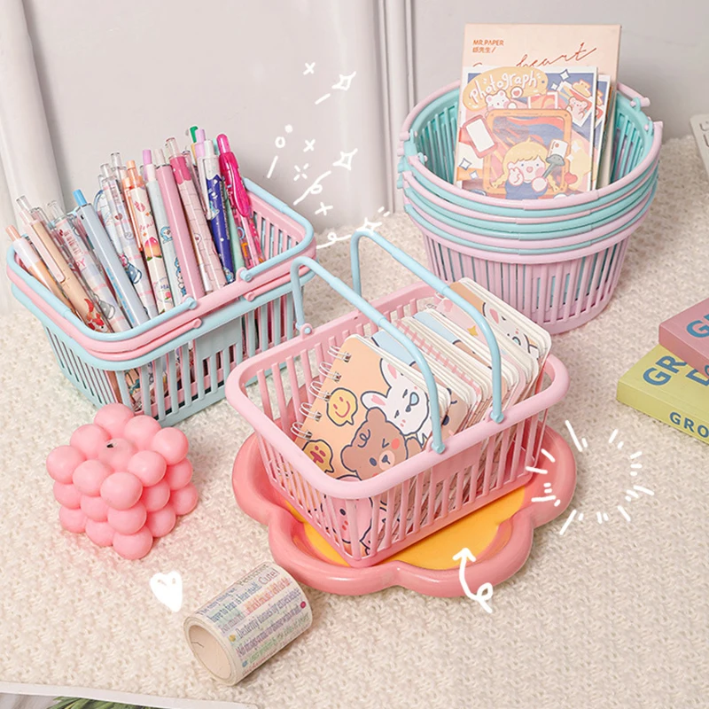 

New Plastic Basket Organizer Portable Shopping Storage Box Desktop Sundries Toy Fruit Stationery Organizer Home Storage Baskets