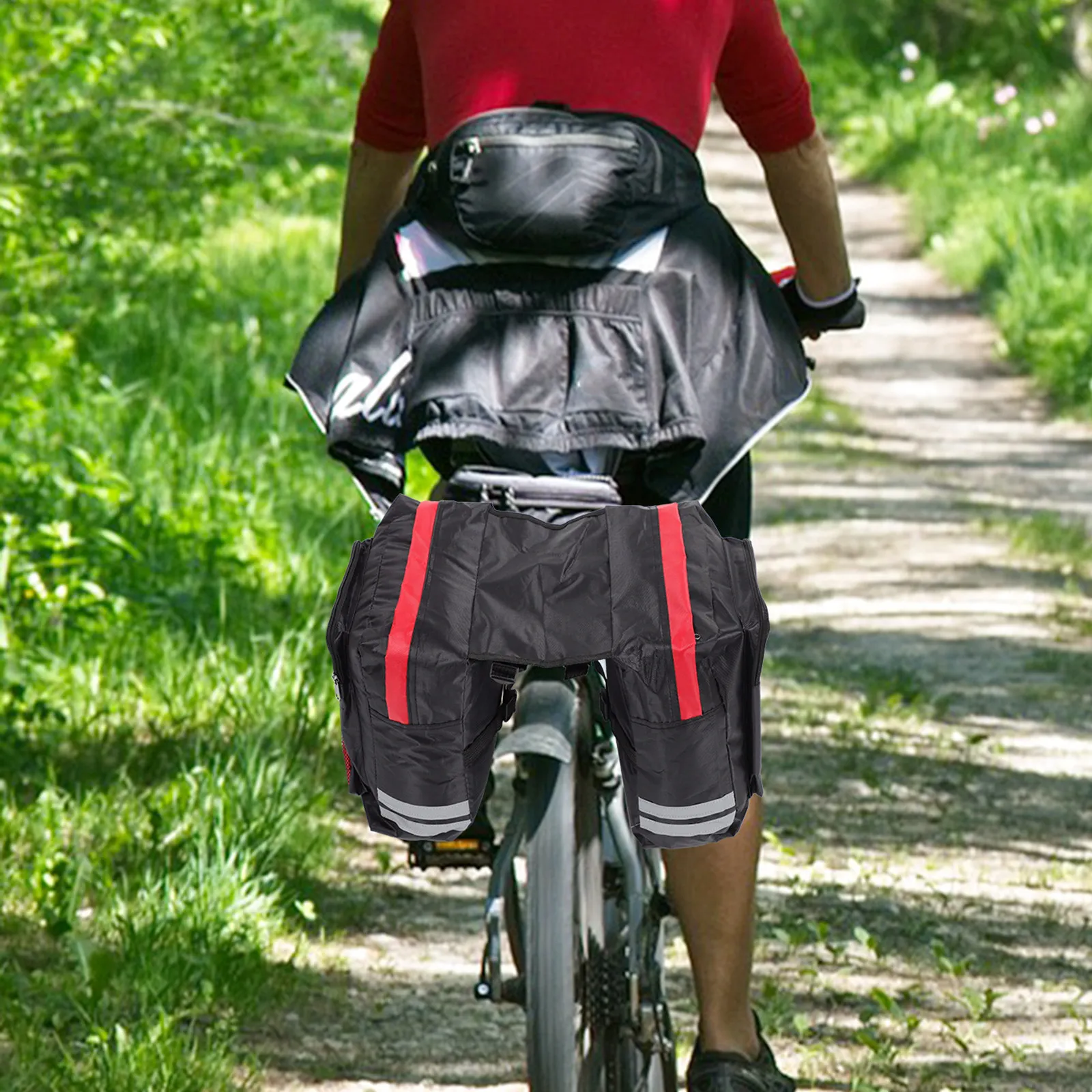 

Сумка-багажник на заднюю часть велосипеда, двойная, большая вместимость, легко устанавливается, стабильная работа, долгий срок службы