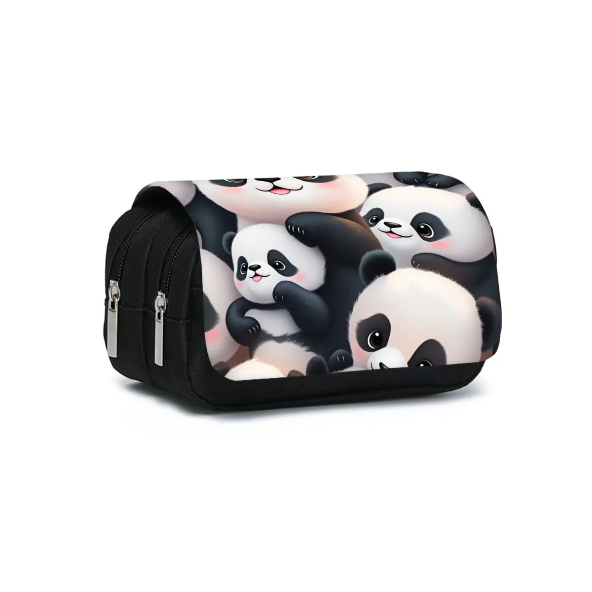 Panda Bambus Doppel-Flip-Stiftetui für Jungen und Mädchen Bestes Geschenk 2D Flaches Cartoon-Federmäppchen Schul-Stifttasche für Kinder
