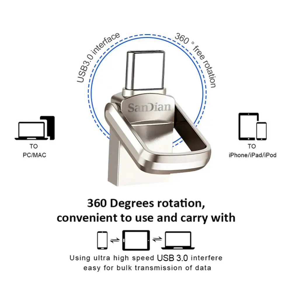 USB Tipo-C Flash Drive para Laptop, Pendrive de alta velocidade, Memory Stick, 2TB, OTG, USB 3.0, 128GB, 256GB, 512GB, Novo