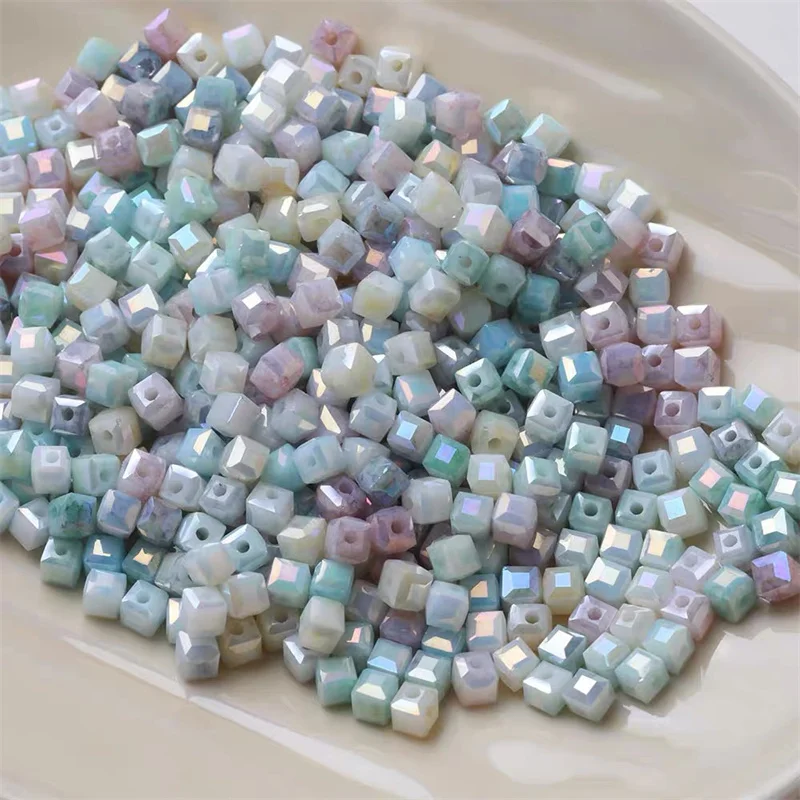 Wholesale 300pcs/lot 5mm color print geometry square shape glass straight hole beads diy jewelry garment accessory