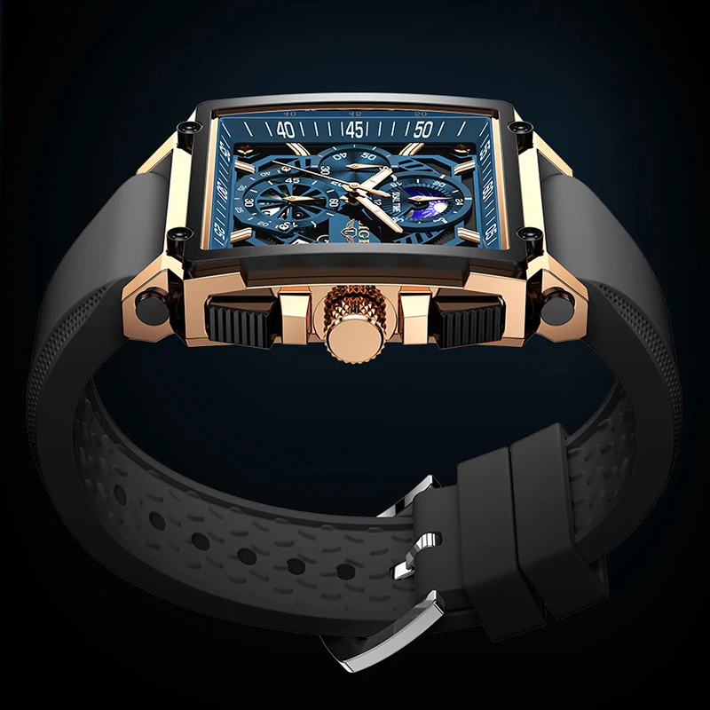 LIGE New Outdoor Sports Watches For Men Military Waterproof Men's Quartz Wristwatch Fashion Silicone Square Date Chronograph