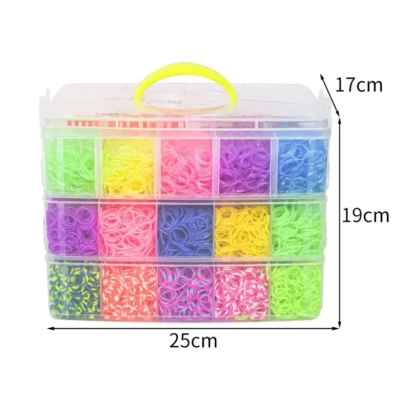 15000/4500Pcs Kit Box+ Rubber Loom Bands Children Mult-color Make Woven Bracelet Rainbow Rubber Bands for Bracelets