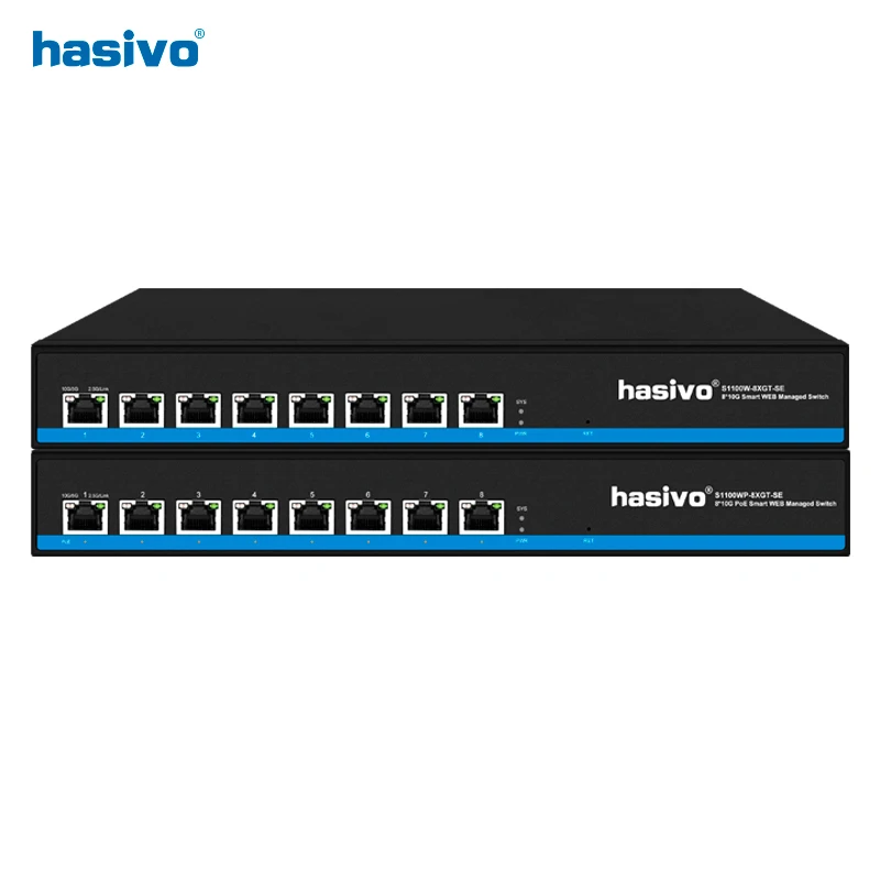 Hasivo semua 10 Gigabit PoE atau tanpa PoE saklar Ethernet 8*10gbps RJ45 jaringan Port Plug and Play 10gbe 10gb 10000mbps