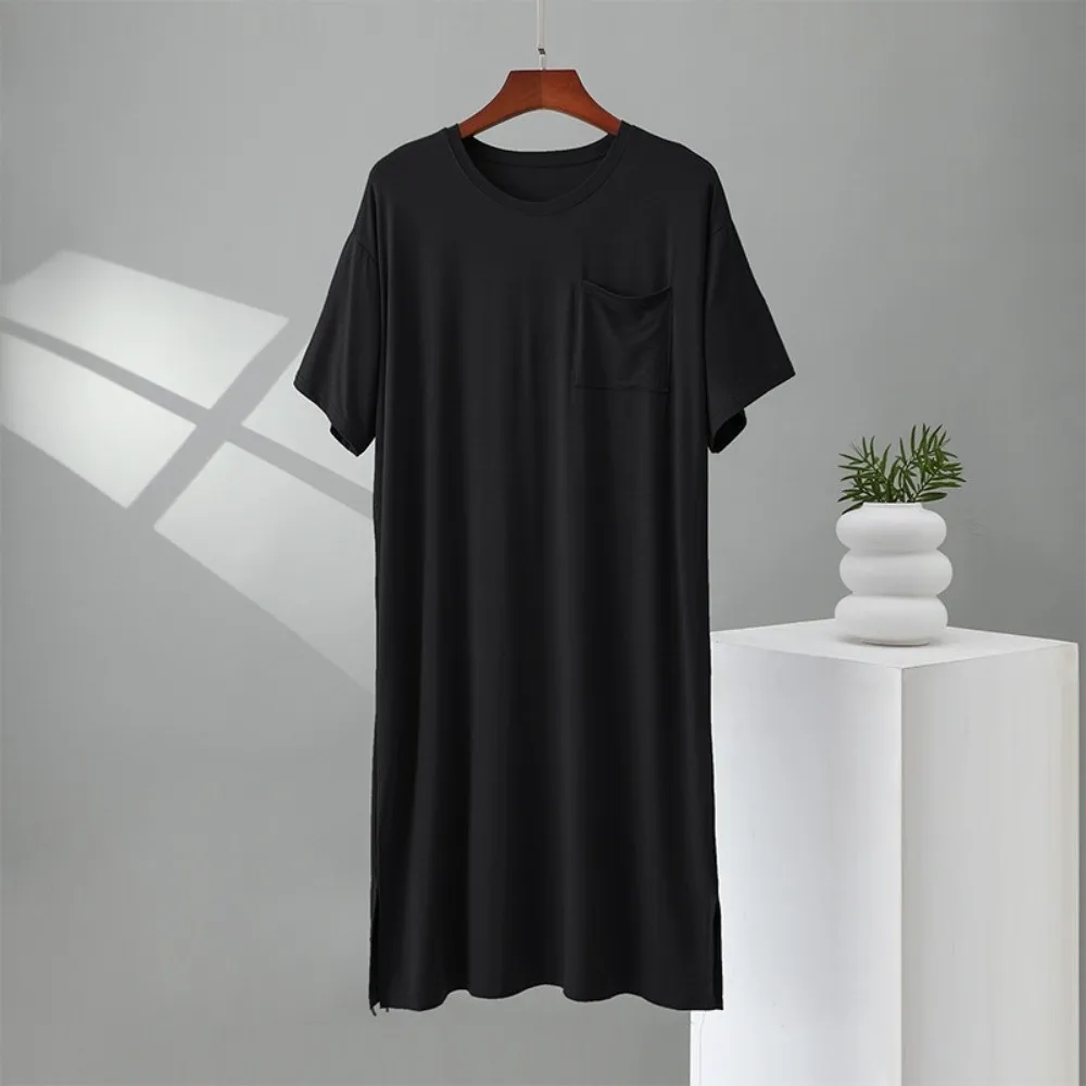 Homewear Knee-Length Men's Sleeping Dress Plus Size Soft Modal Pajamas Oversized with Pocket Night-robe Summer