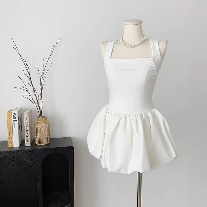 HOUZHOU Kawaii Sweet White Mini Dress Elegant Balletcore Women Korean Y2k Summer Sexy Short Dresses Party Dress French Vintage