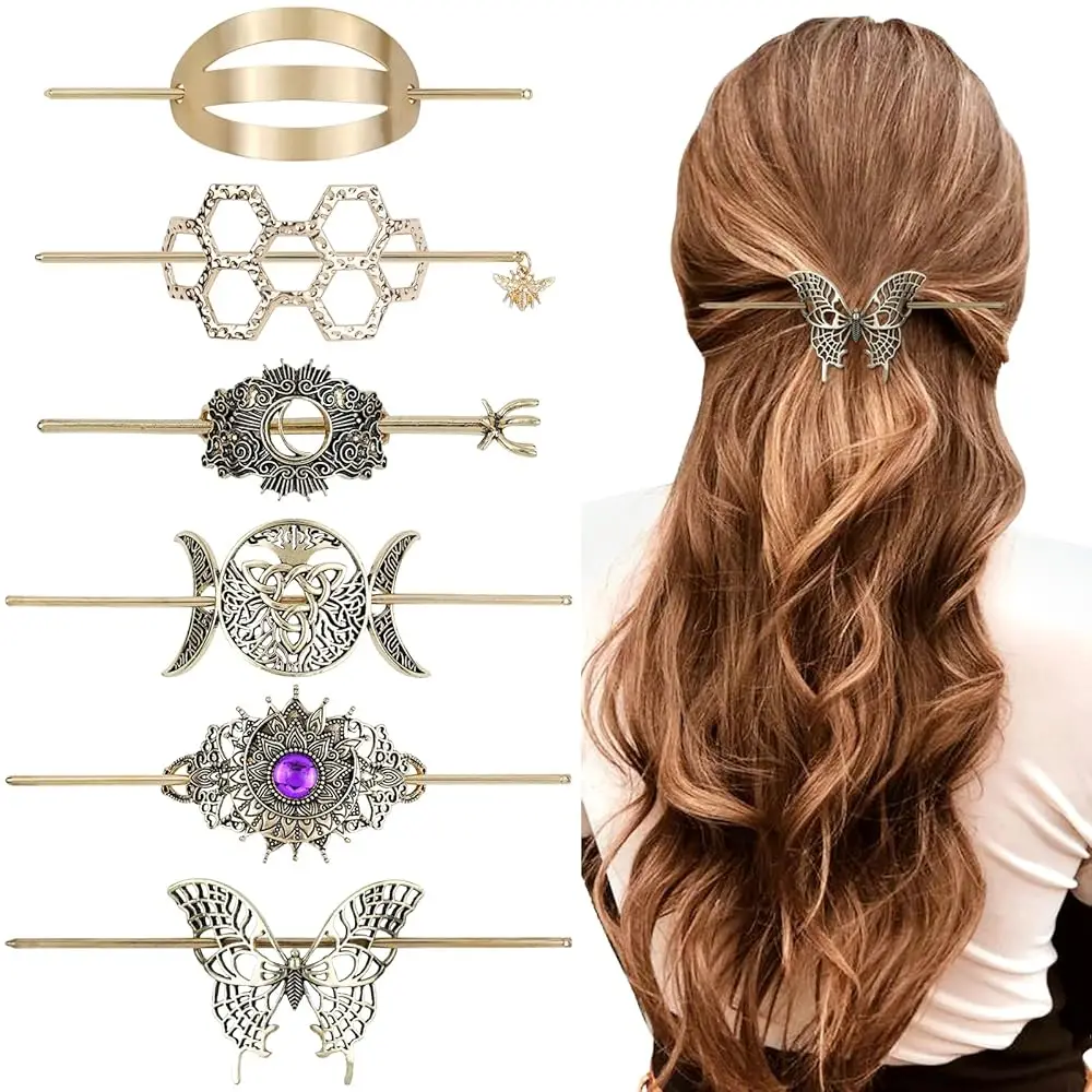 

6 штук винтажных золотых металлических кельтских заколок для волос, ретро-шпильки, минималистичные аксессуары для волос для женщин и девушек