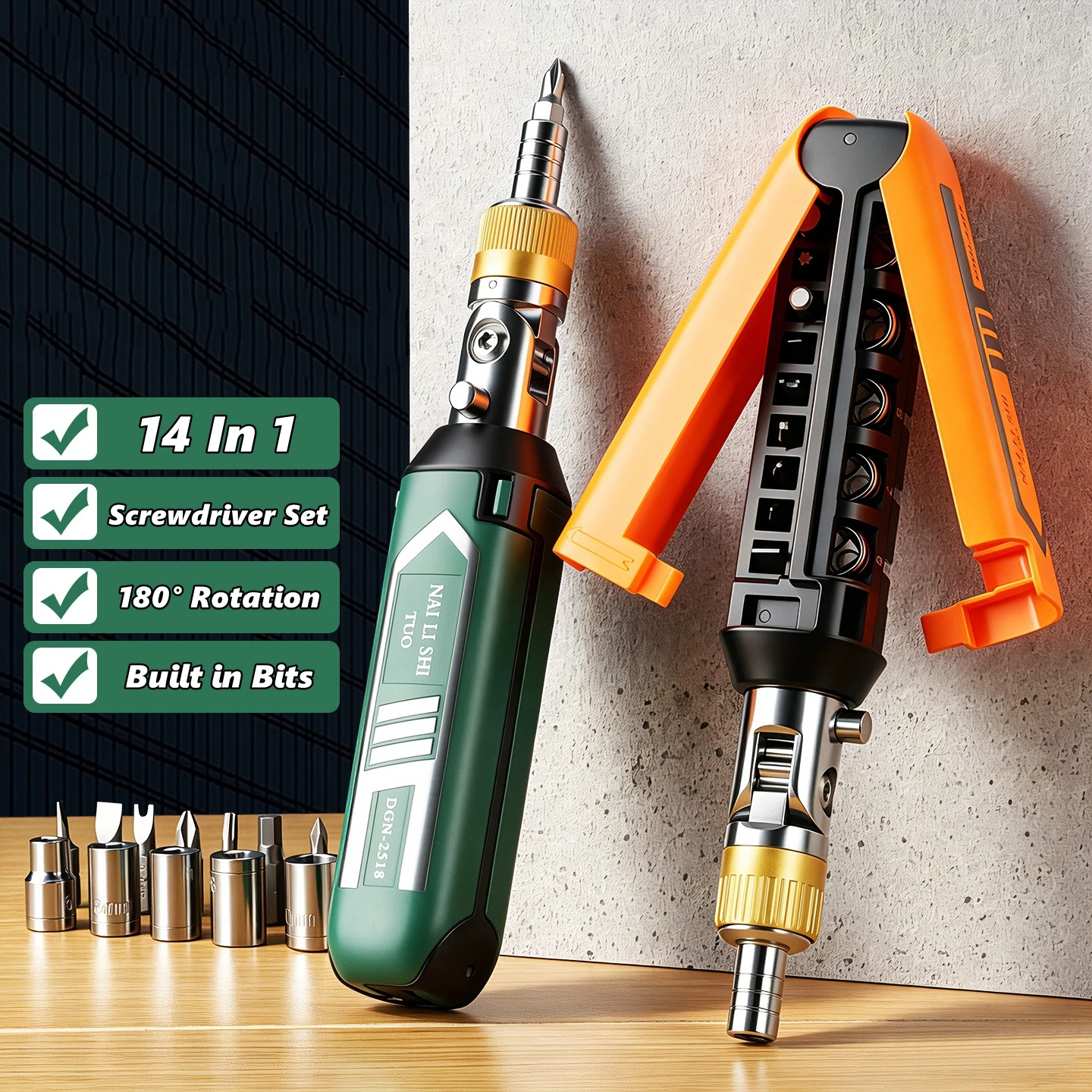 14 in 1 Multi-Function Ratchet Screwdriver Set 180° Rotation Screwdriver Magnetic Bit Kit Portable Hand Repair Tool for Home DIY