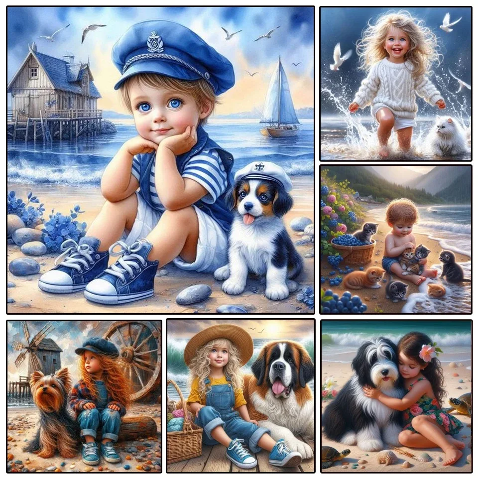 Diamond Painting kits Navy Boy Girl Dog Mosaic Full Sqaure Round Drill 5D Diy Diamond Embroidery Seaside Scenery Cross Stitch